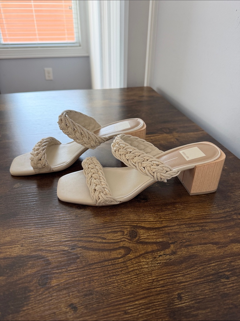 Dolce vita braided pearl block heels